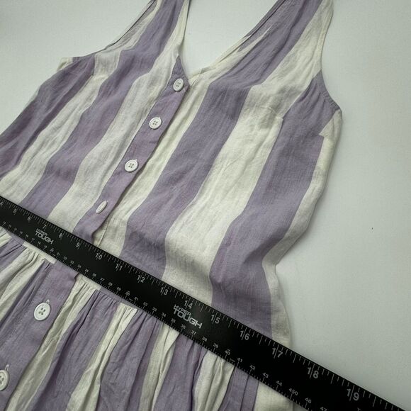 URBAN OUTFITTERS | Small Striped Midi Dress Purple Linen Button Front Pockets - Picture 7 of 9